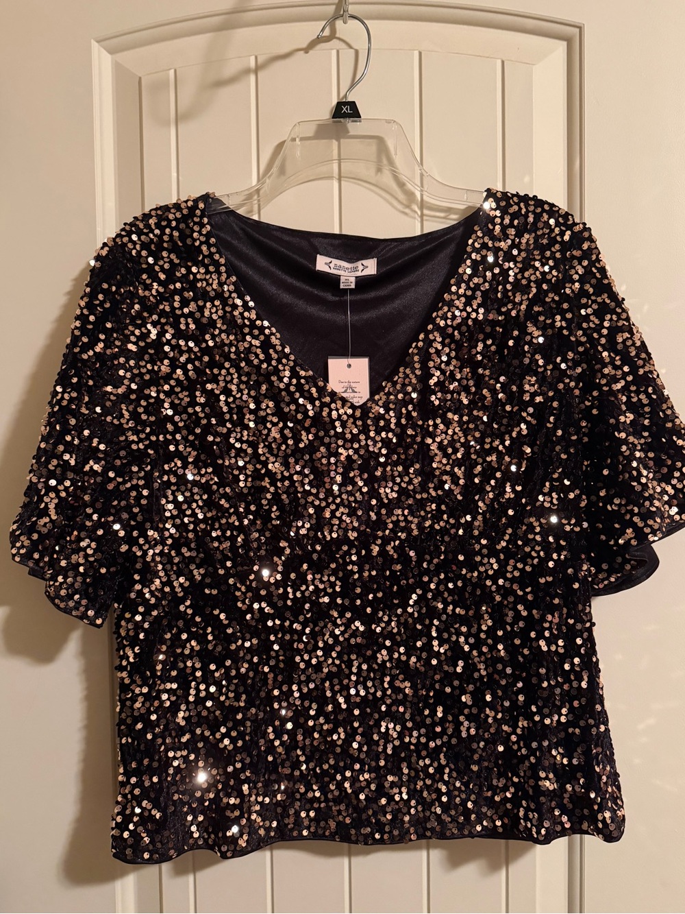 NWT Nanette Lepore Sequin V-Neck Top XL